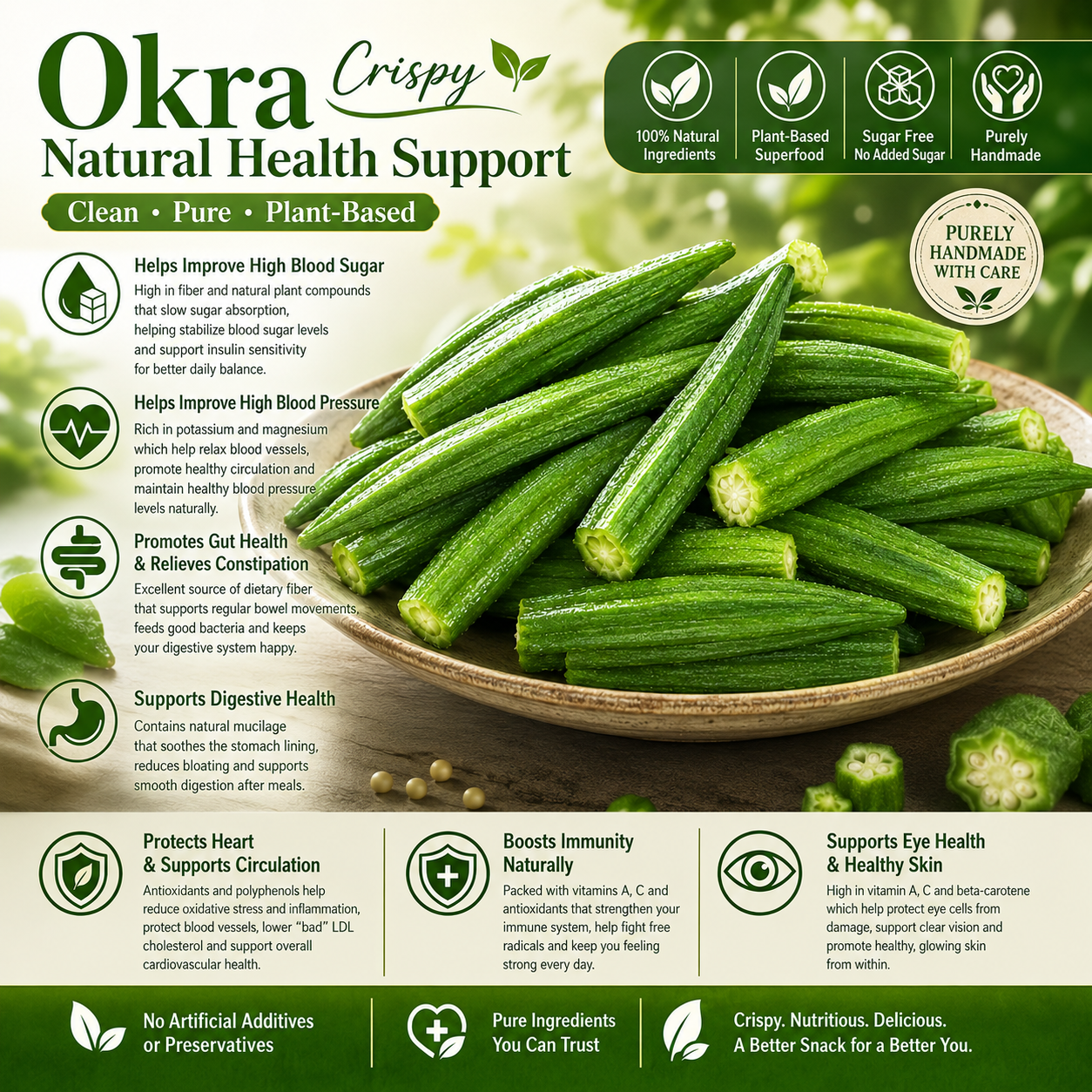 🥦 Freeze-Dried Okra Crisps – All-Natural Healthy Snack for Blood Sugar & Metabolic Support 💚