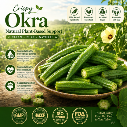🥦 Freeze-Dried Okra Crisps – All-Natural Healthy Snack for Blood Sugar & Metabolic Support 💚