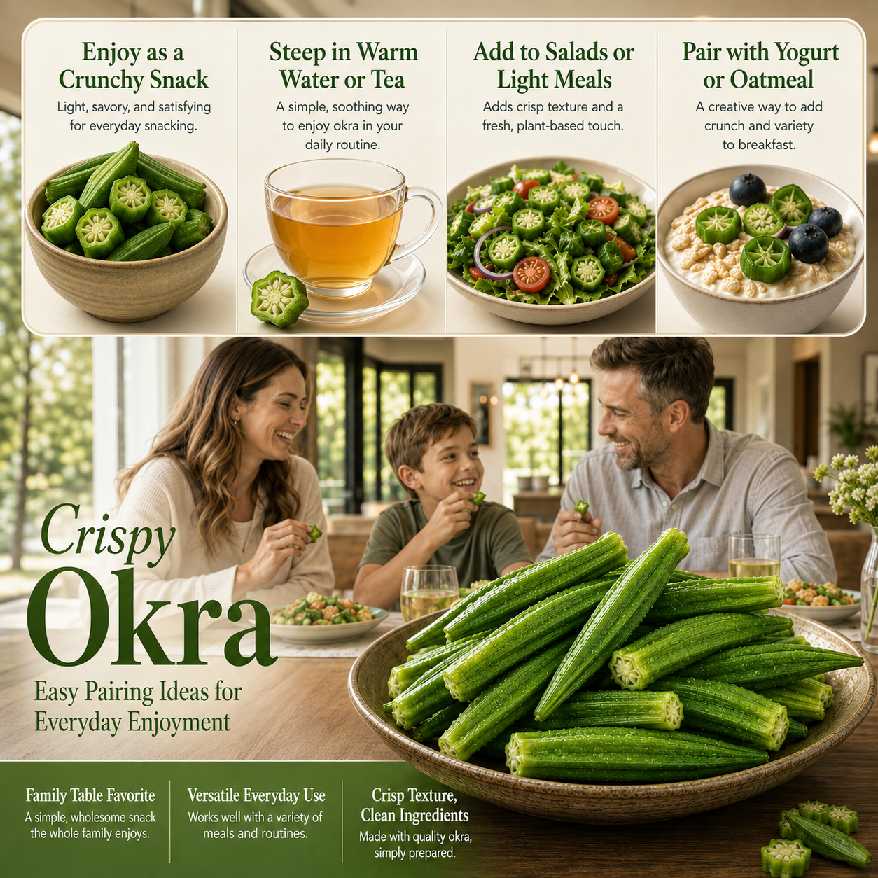 🥦 Freeze-Dried Okra Crisps – All-Natural Healthy Snack for Blood Sugar & Metabolic Support 💚