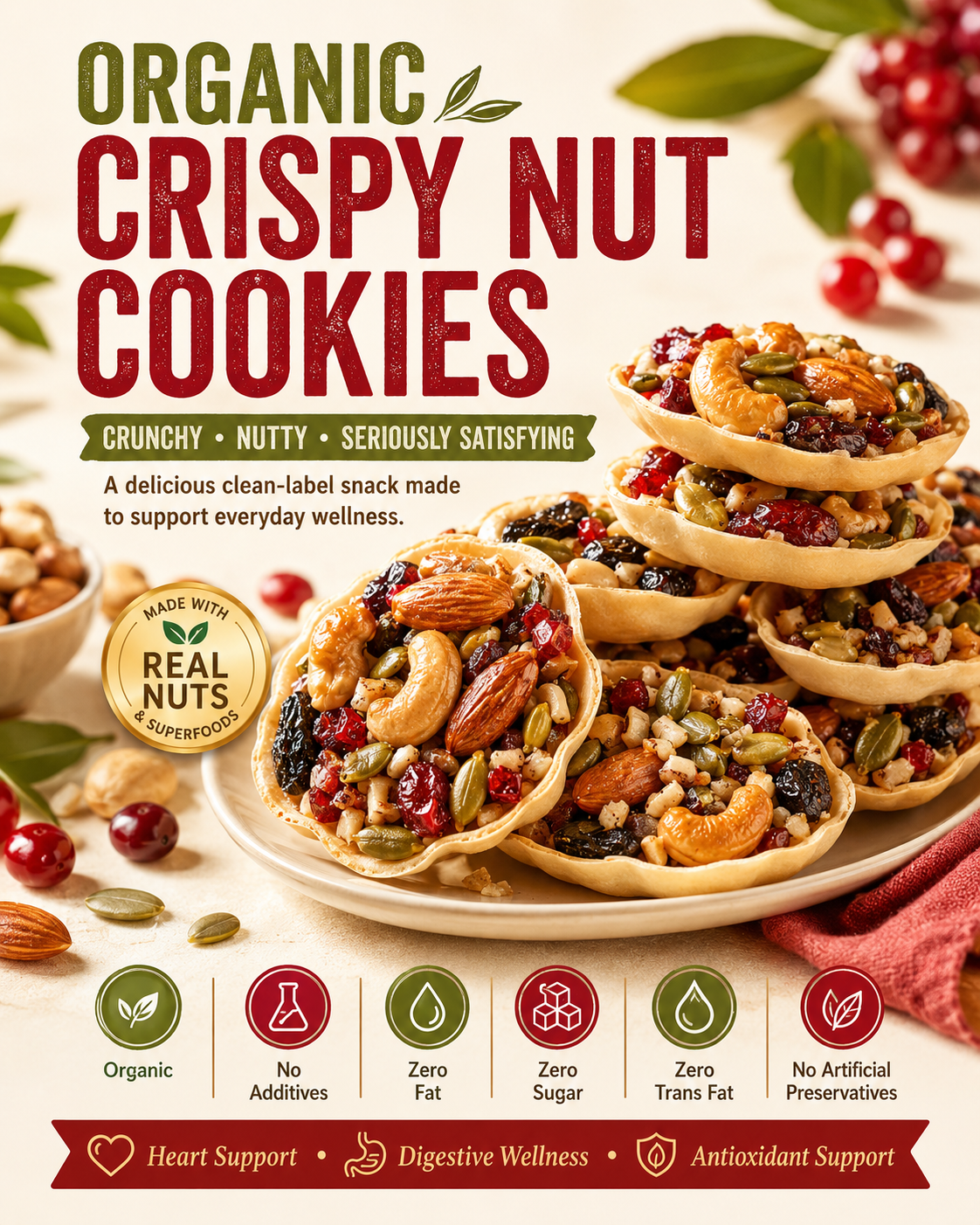 🥇 Golden Eight-Treasure Nut & Fruit Tartlets | Crispy Nut & Dried Fruit Snacks-EV