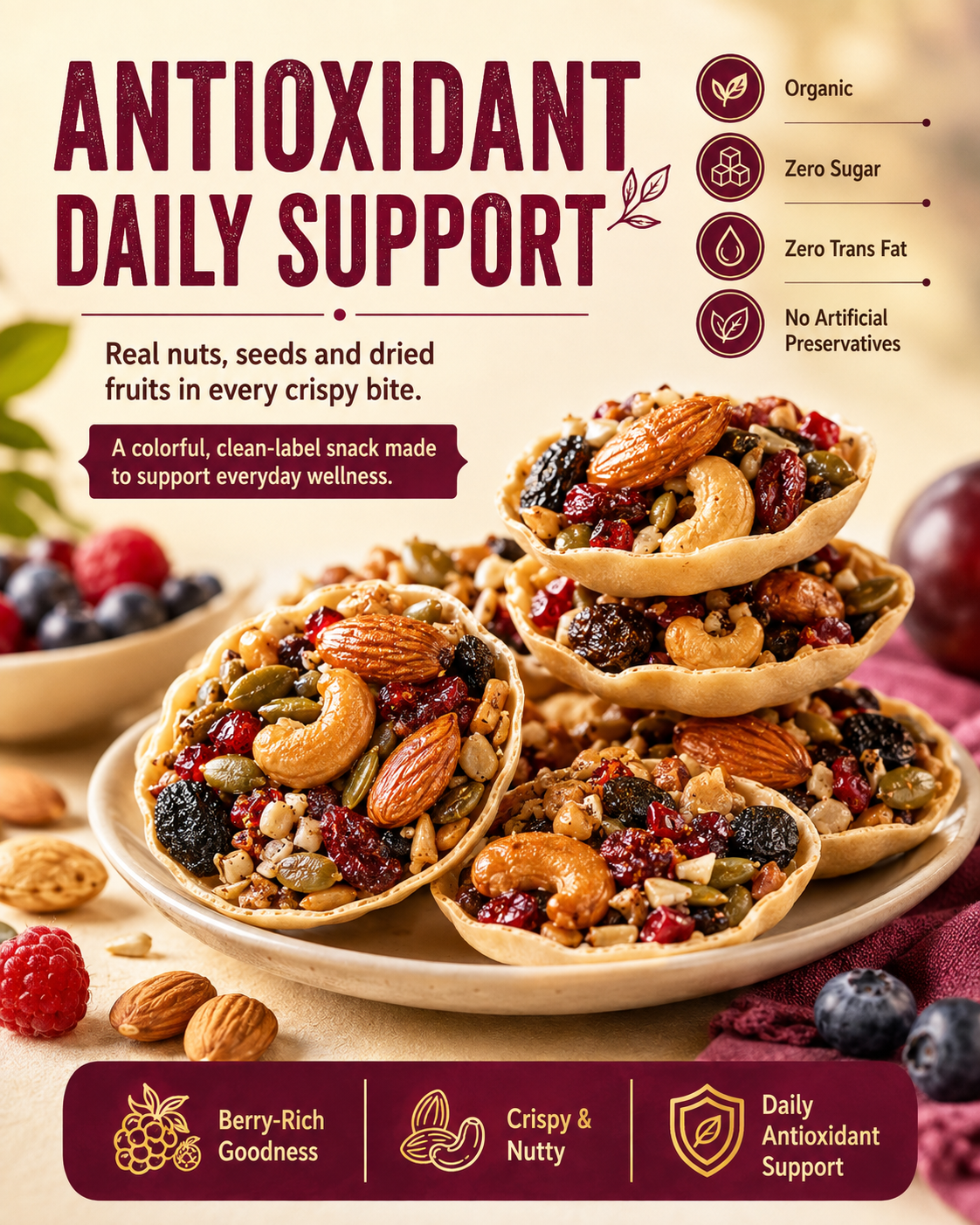 🥇 Golden Eight-Treasure Nut & Fruit Tartlets | Crispy Nut & Dried Fruit Snacks-EV